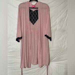Betsey Johnson Pink Robe with Black Lace Accents